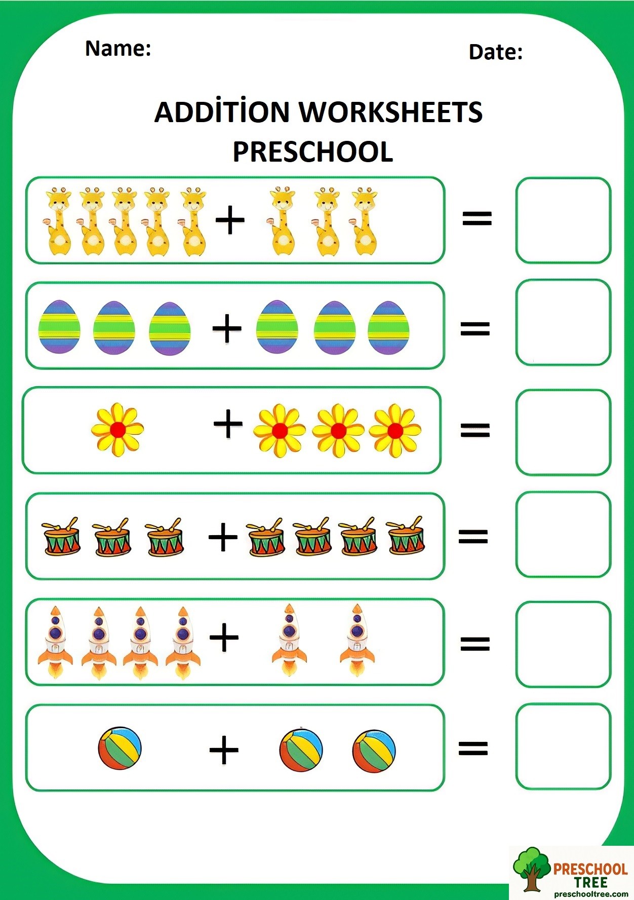 Free addition worksheets for preschool free