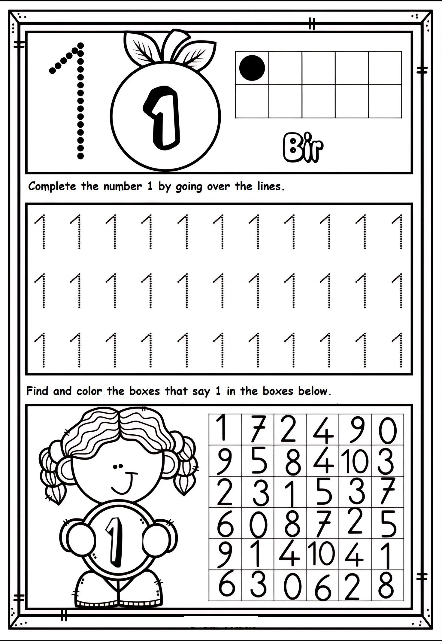 Number 1 worksheet preschool preschooltree.com
