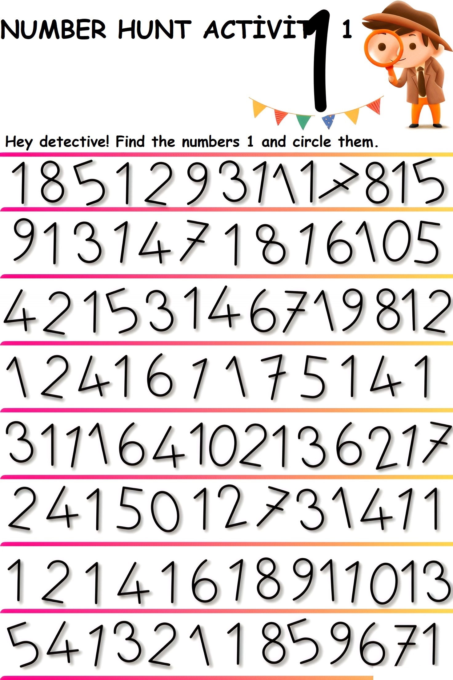 Number 1 worksheet preschool preschooltree.com