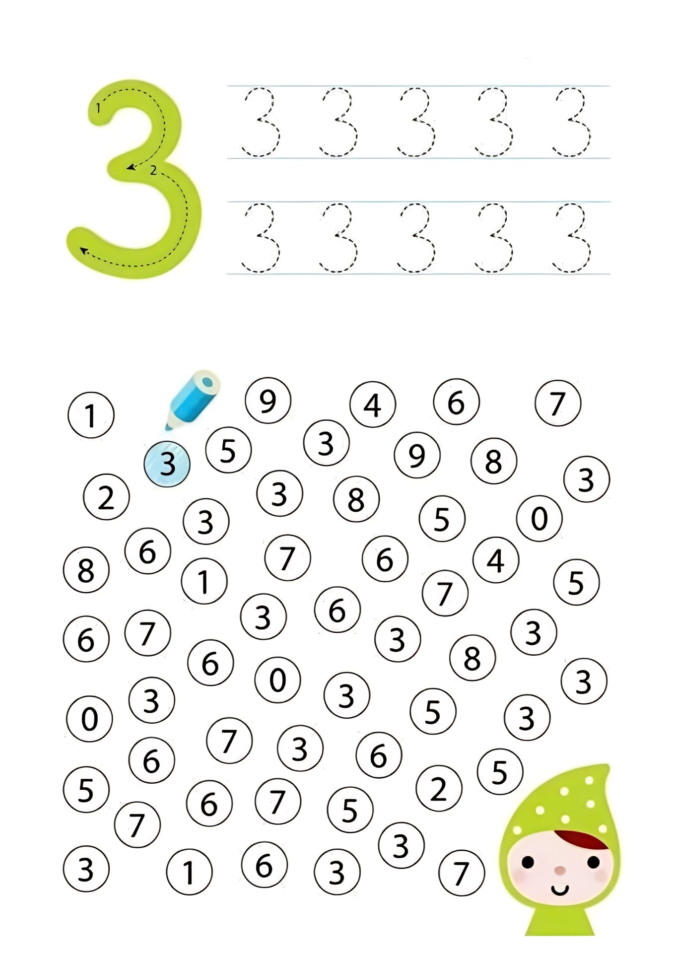 Number 3 worksheets for preschool