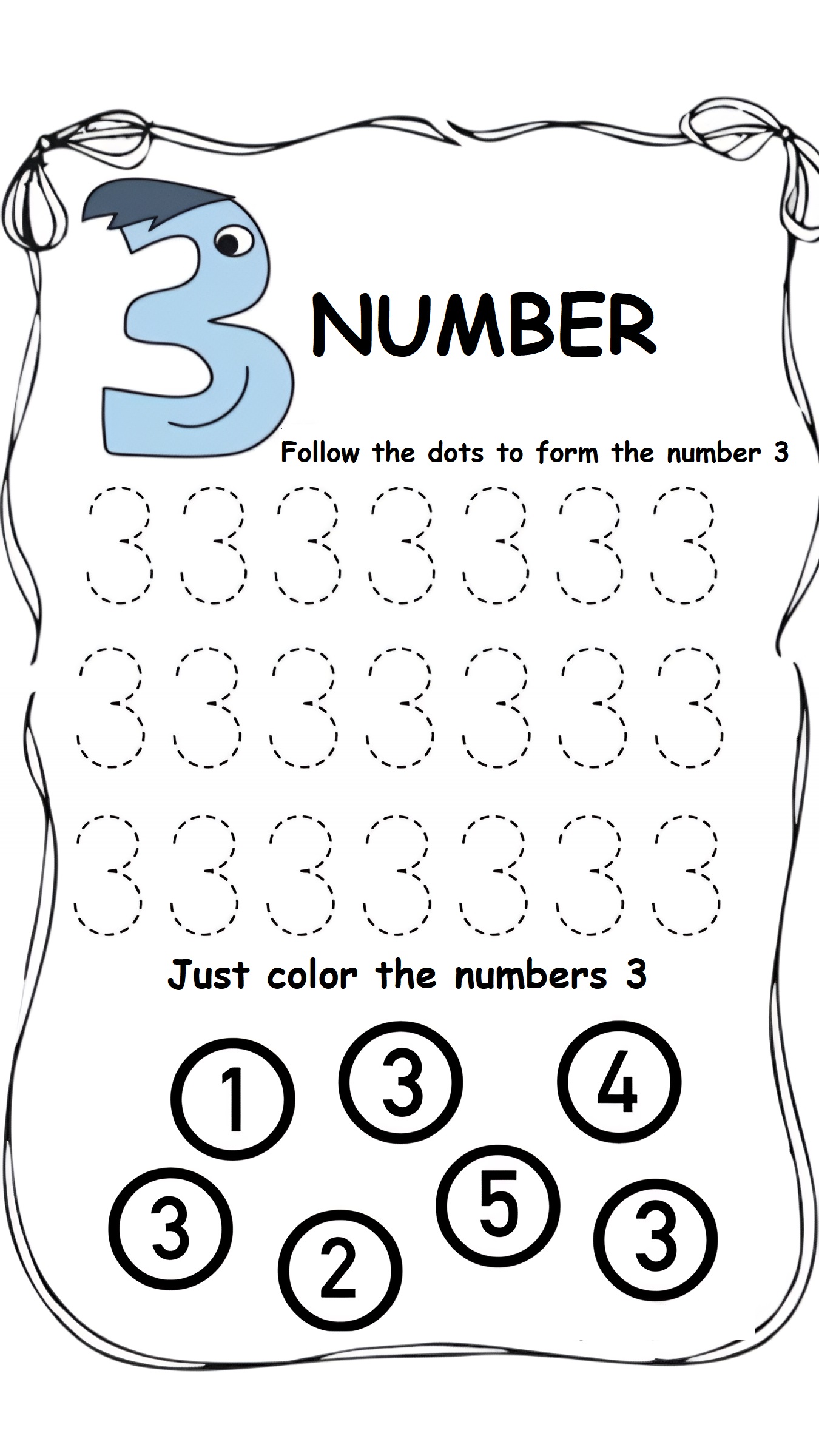 Number 3 worksheets for preschool