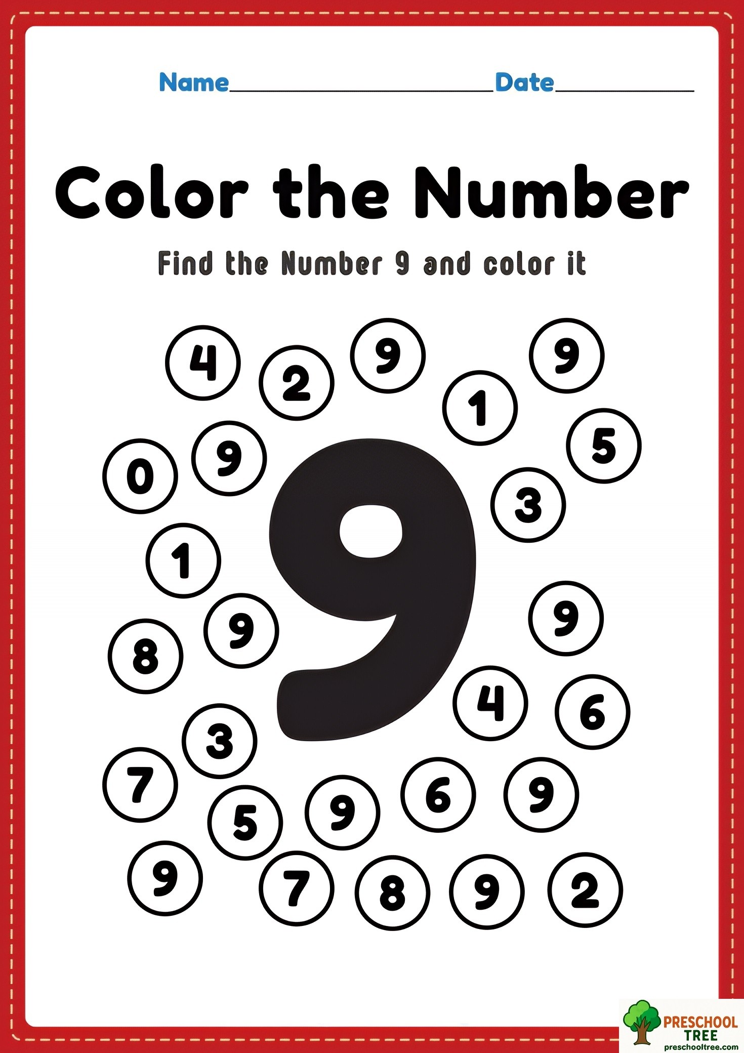 Number 9 worksheets for preschool