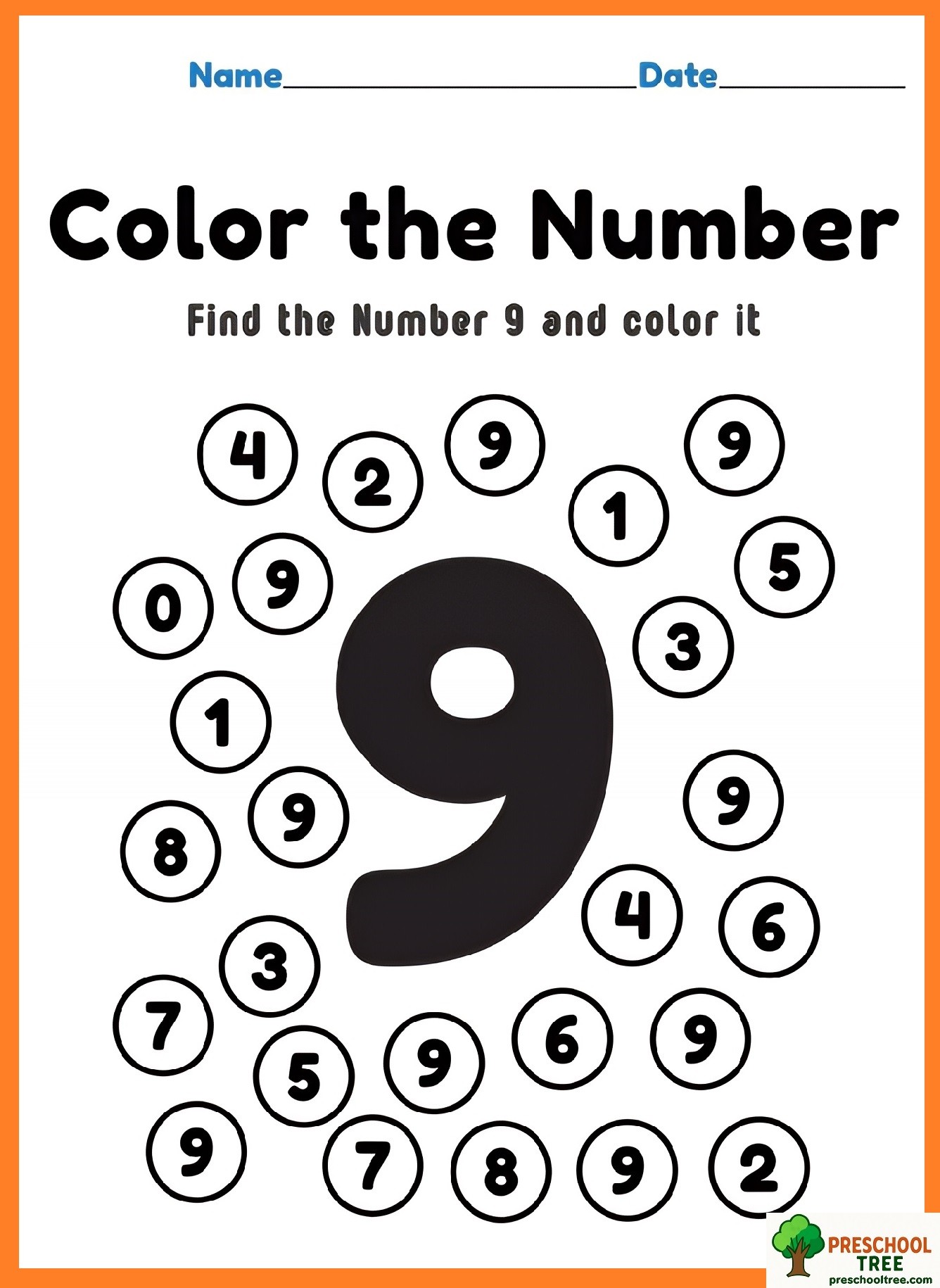 Number 9 worksheets for preschool