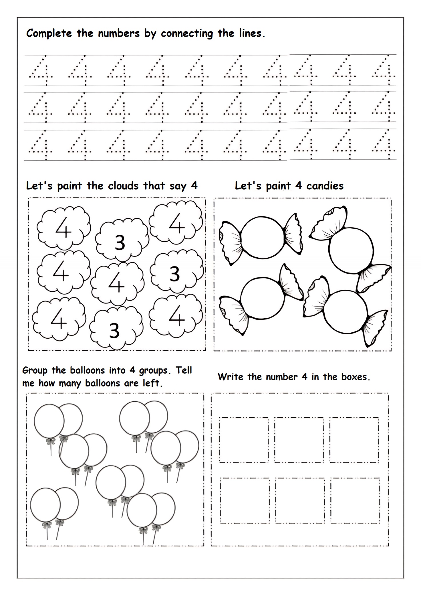 Number 4 Worksheets For Preschool