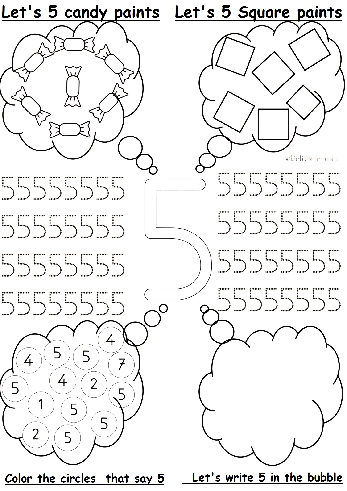 The number 5 worksheets for preschool