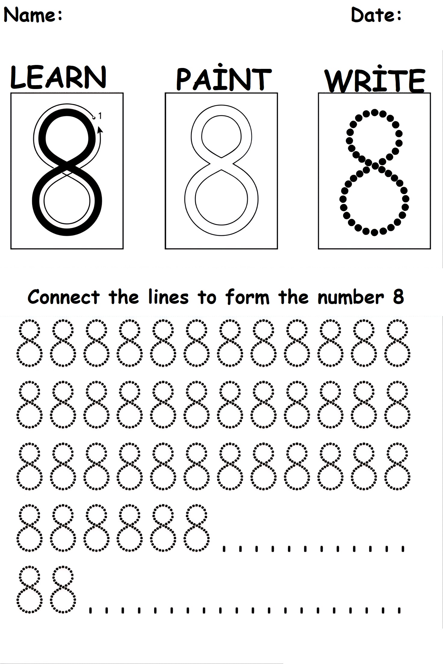 Number 8 worksheets preschool
