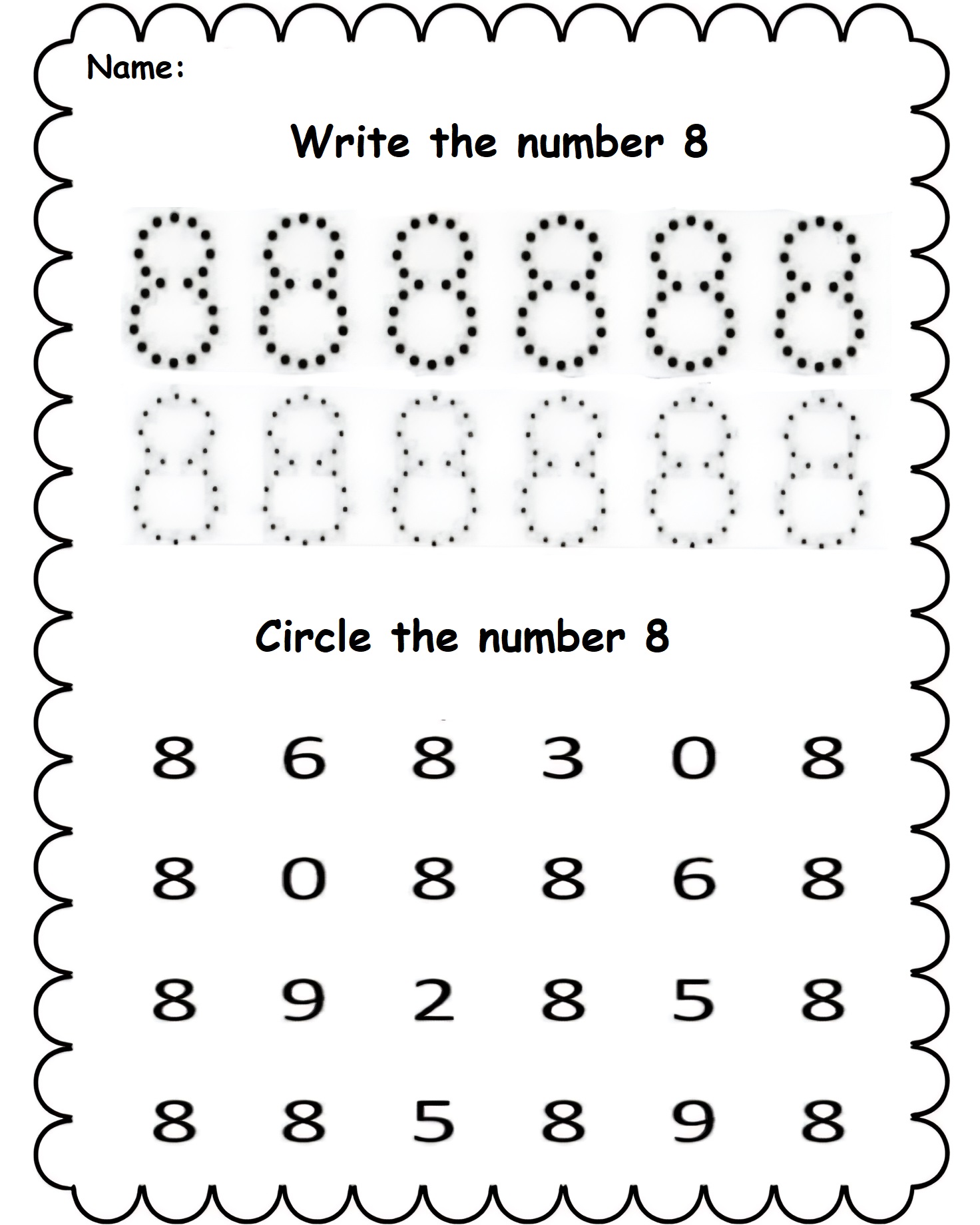 Number 8 worksheets preschool