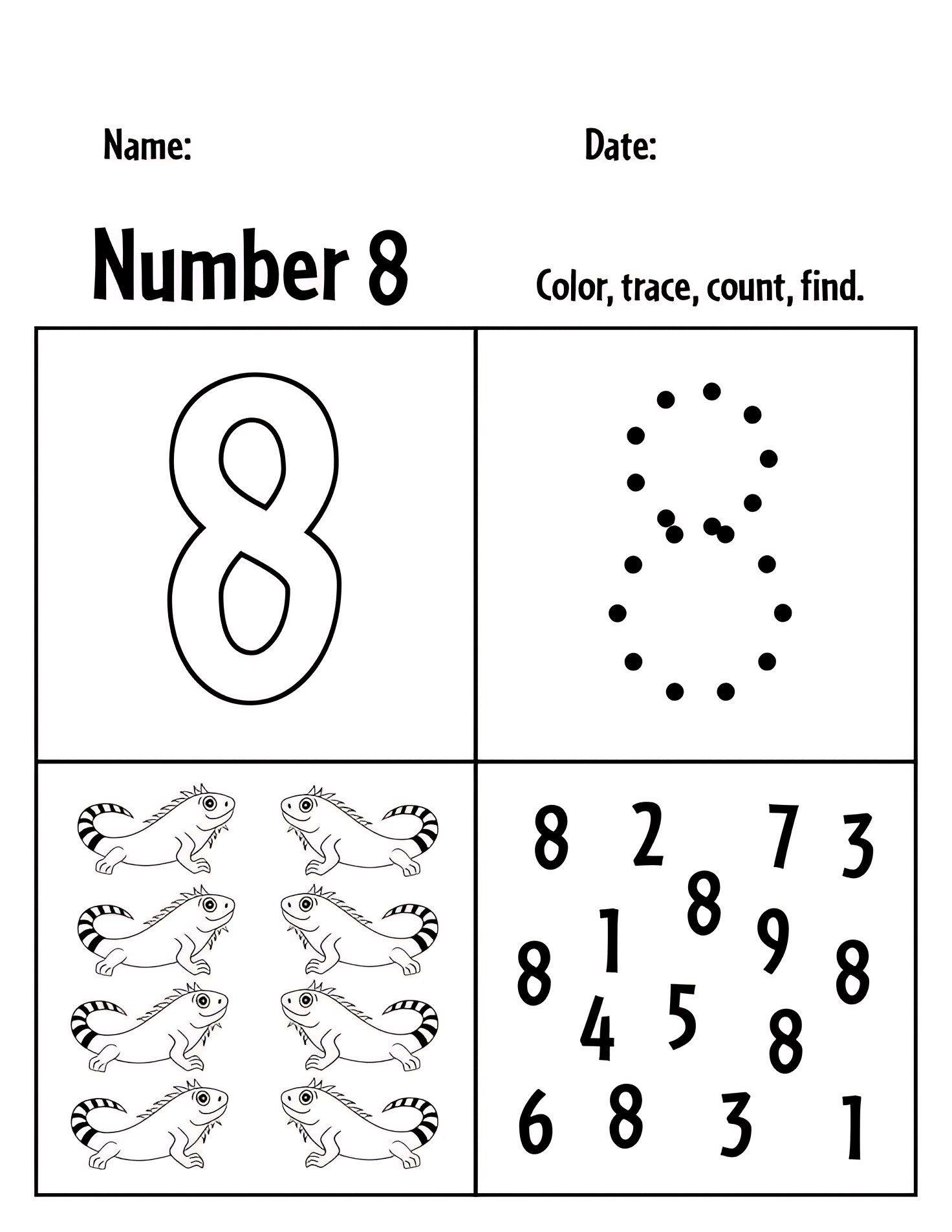 Number 8 worksheets preschool