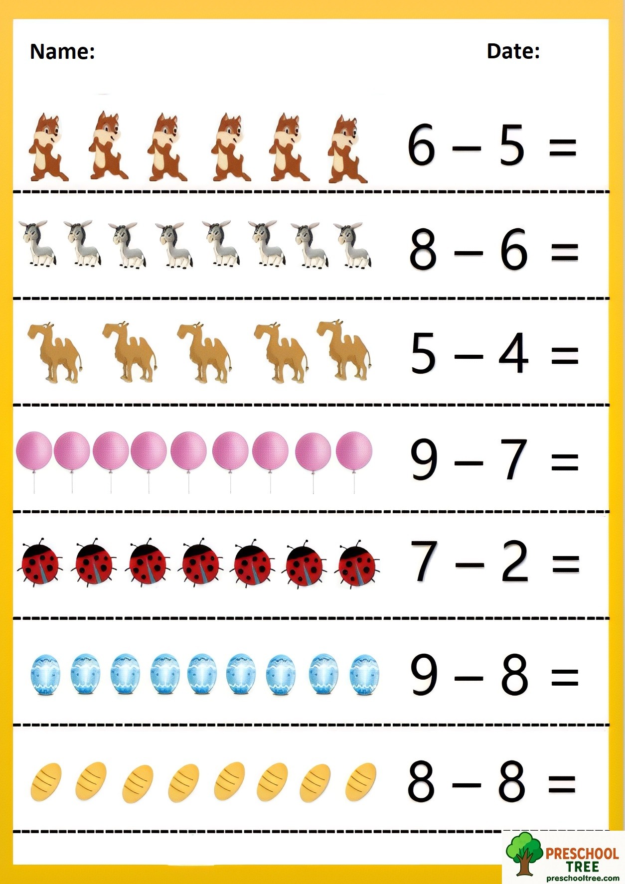 Free subraction worksheets for preschool 
