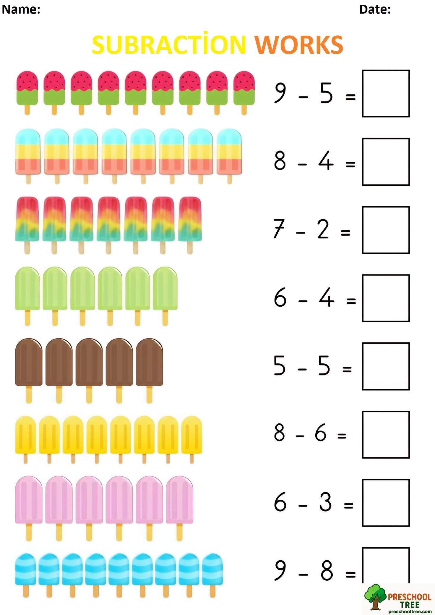 Free subraction worksheets for preschool 