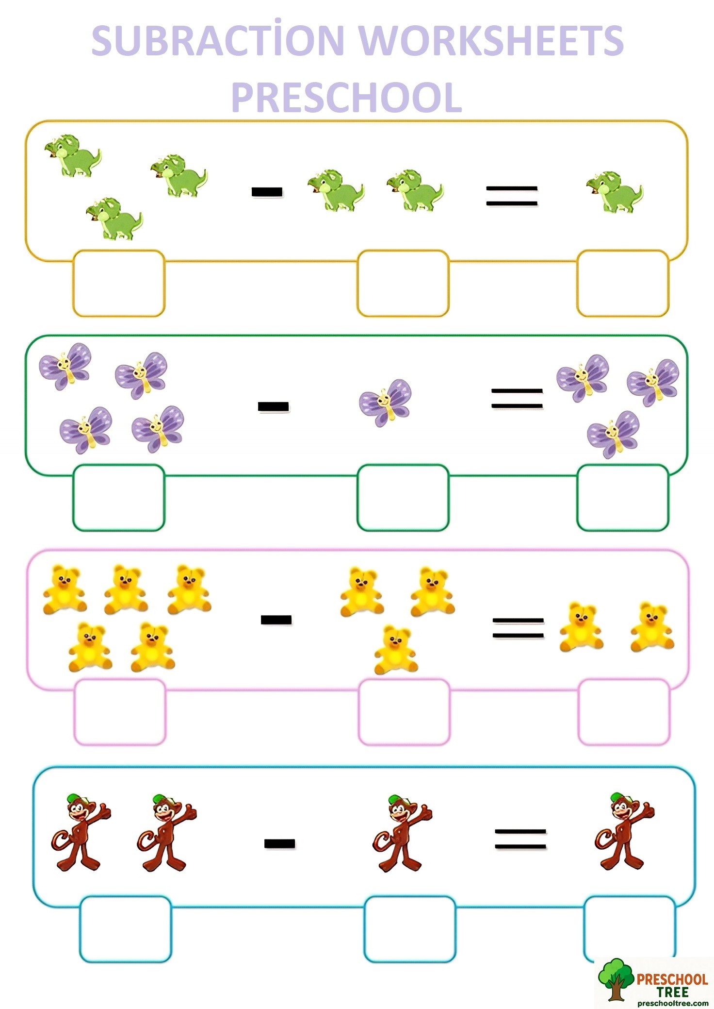 Free subraction worksheets for preschool 