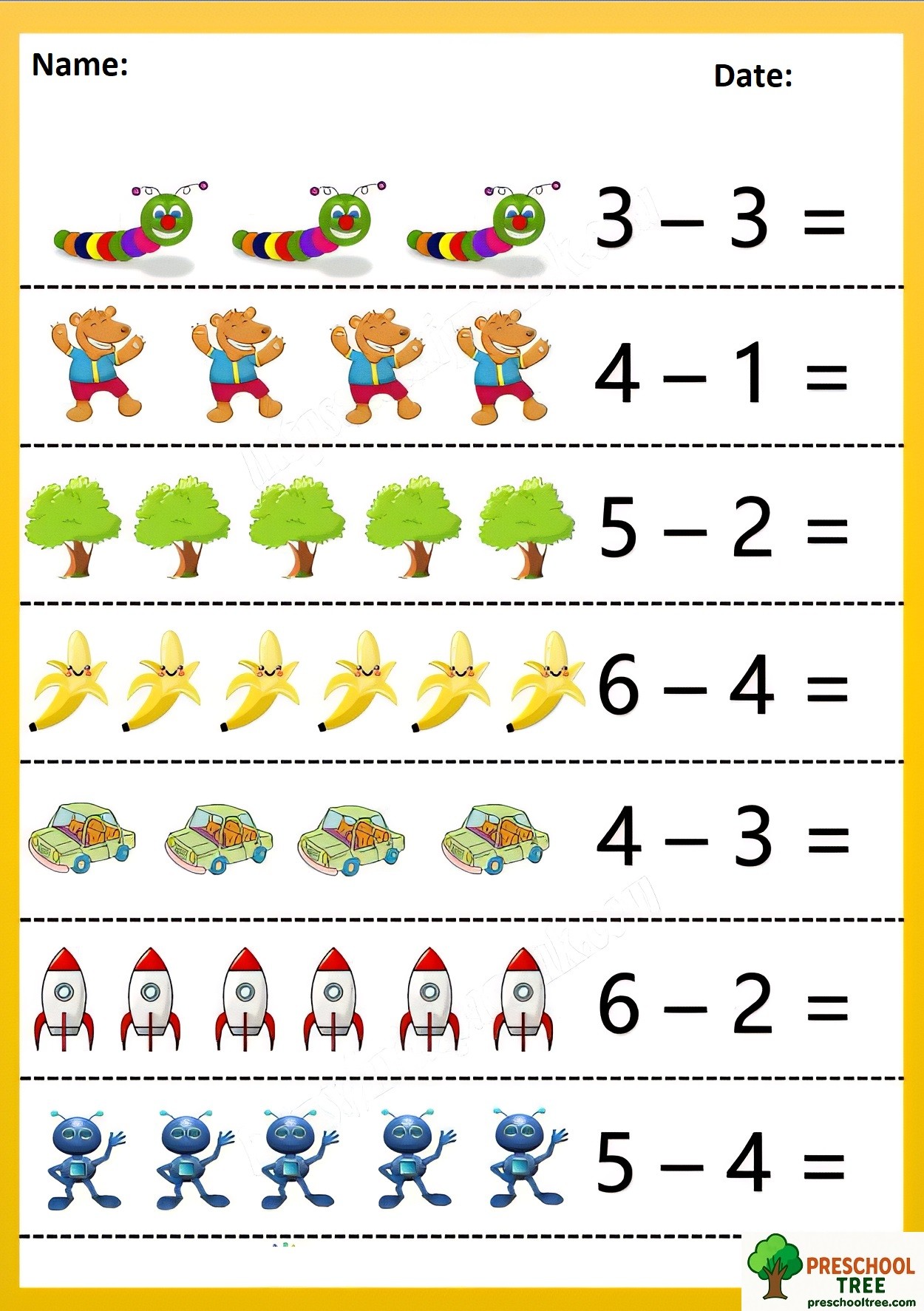 Free subraction worksheets for preschool 