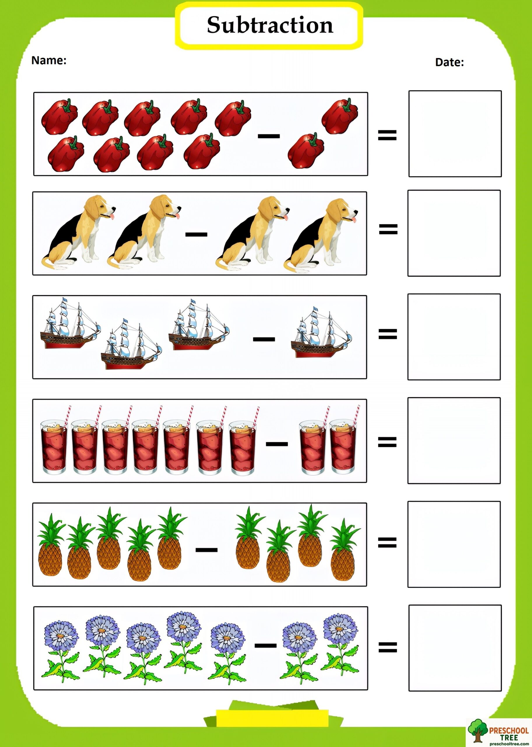 Free subraction worksheets for preschool 
