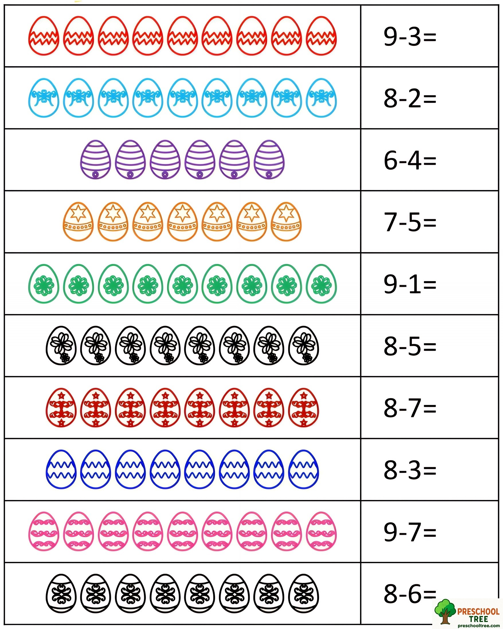 Free subraction worksheets for preschool 