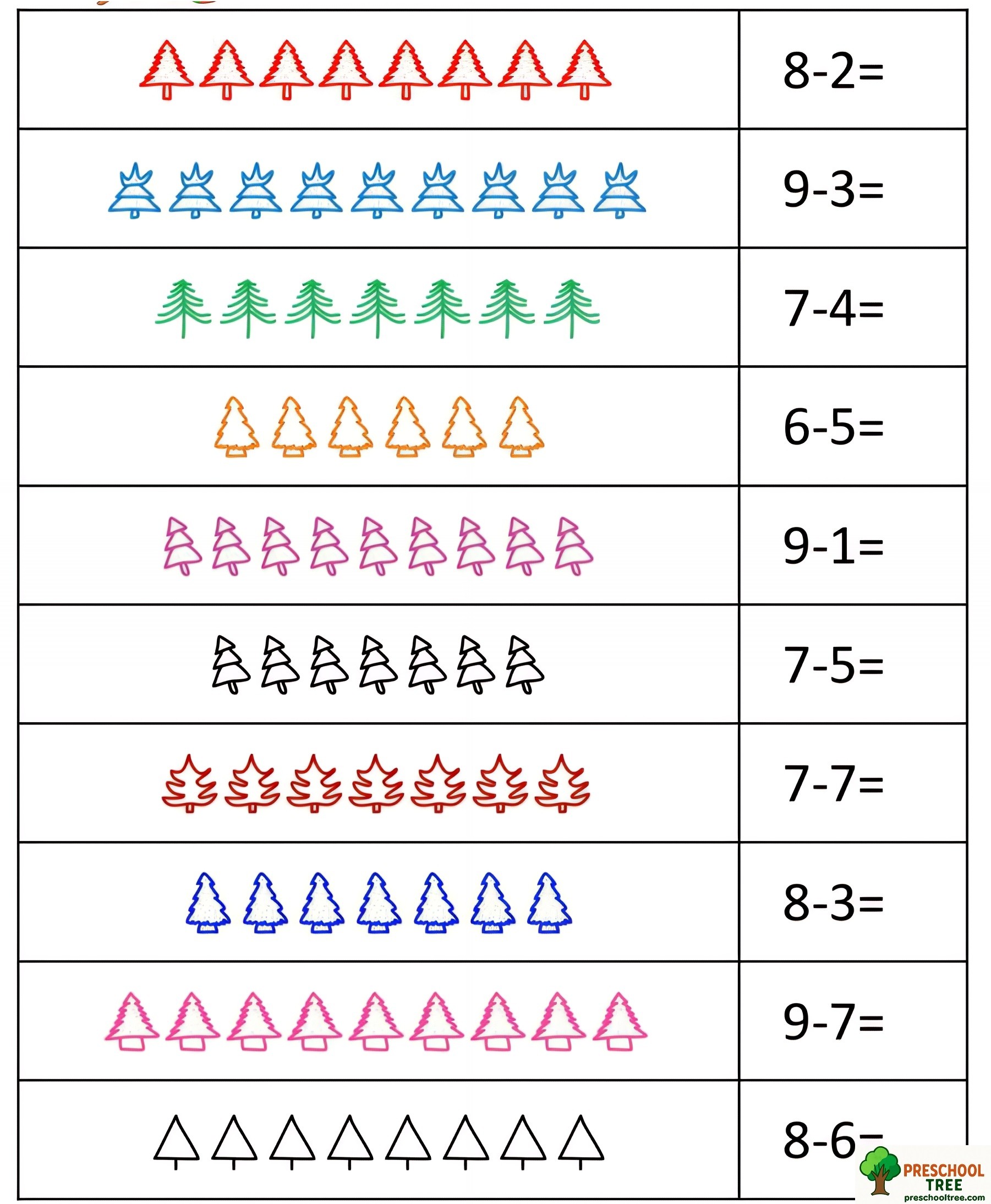Free subraction worksheets for preschool 