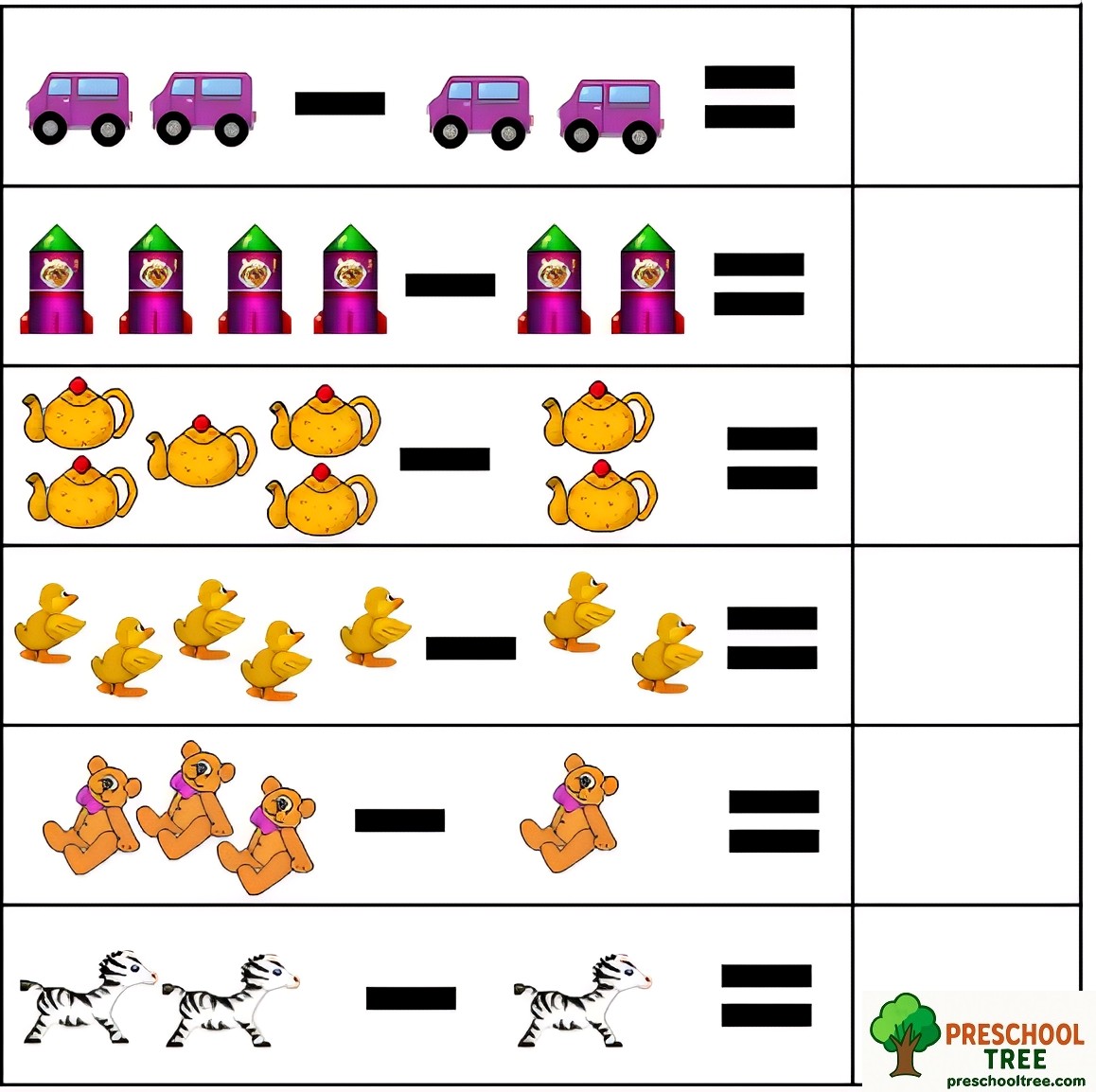 Free subraction worksheets for preschool 