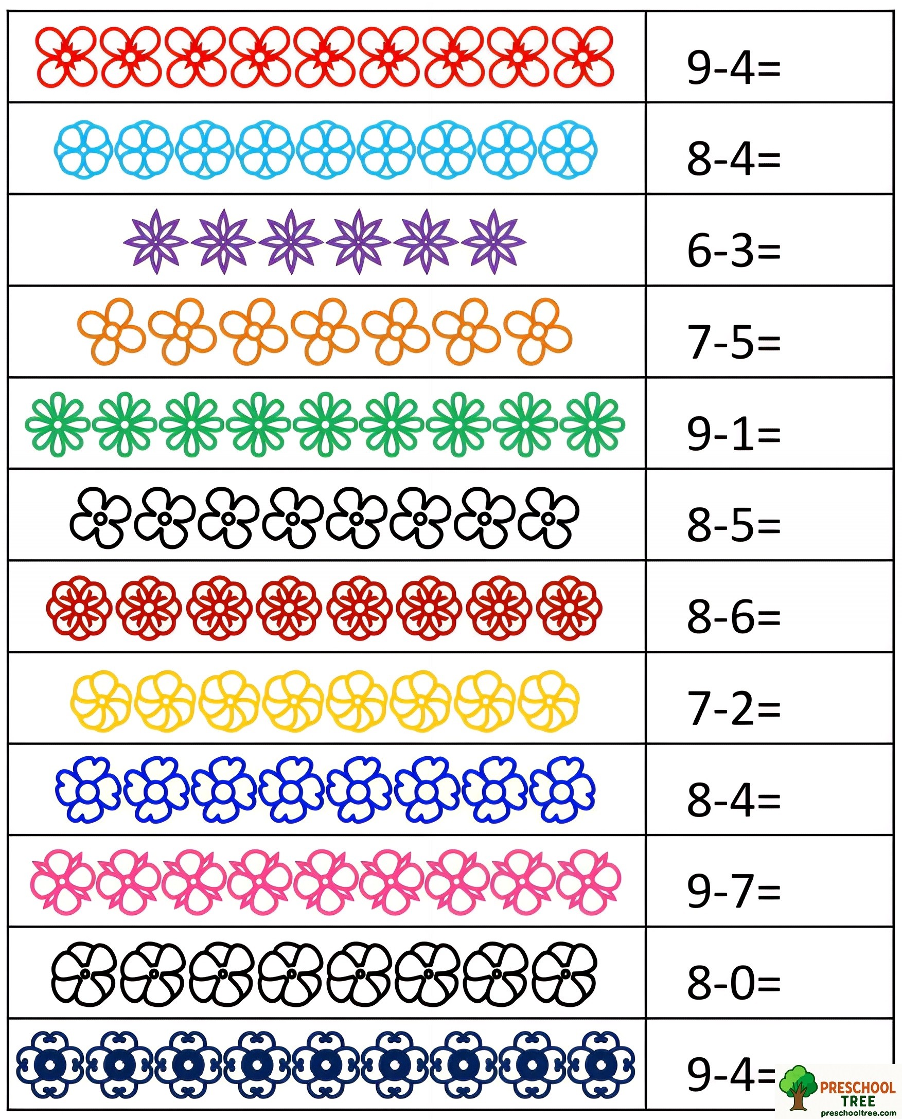 Free subraction worksheets for preschool 