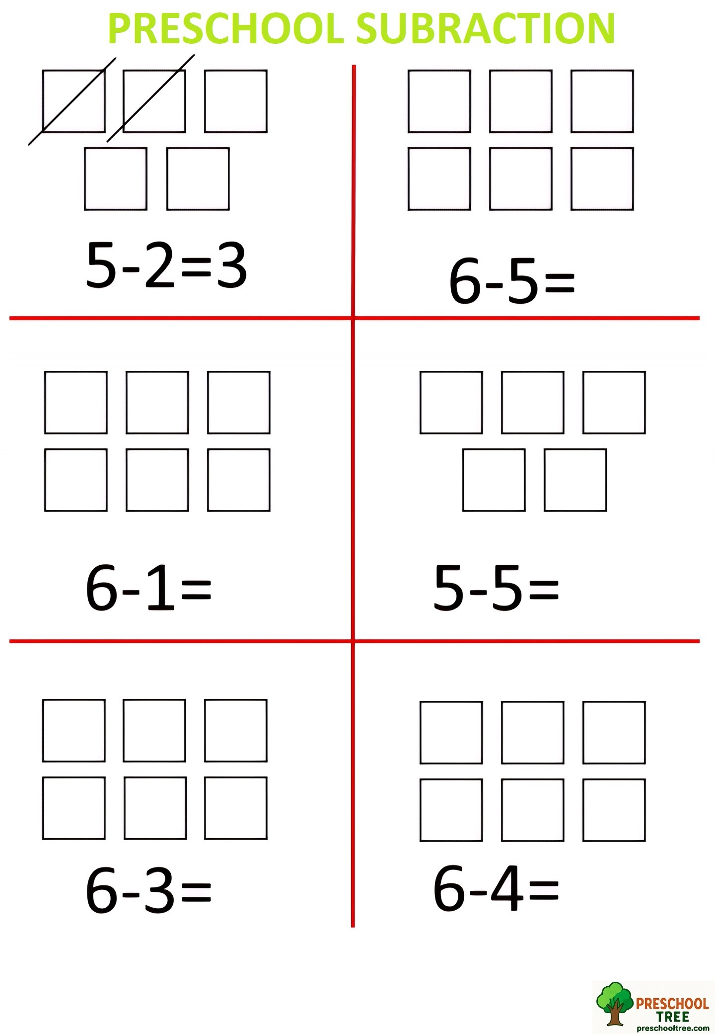 Free subraction worksheets for preschool 