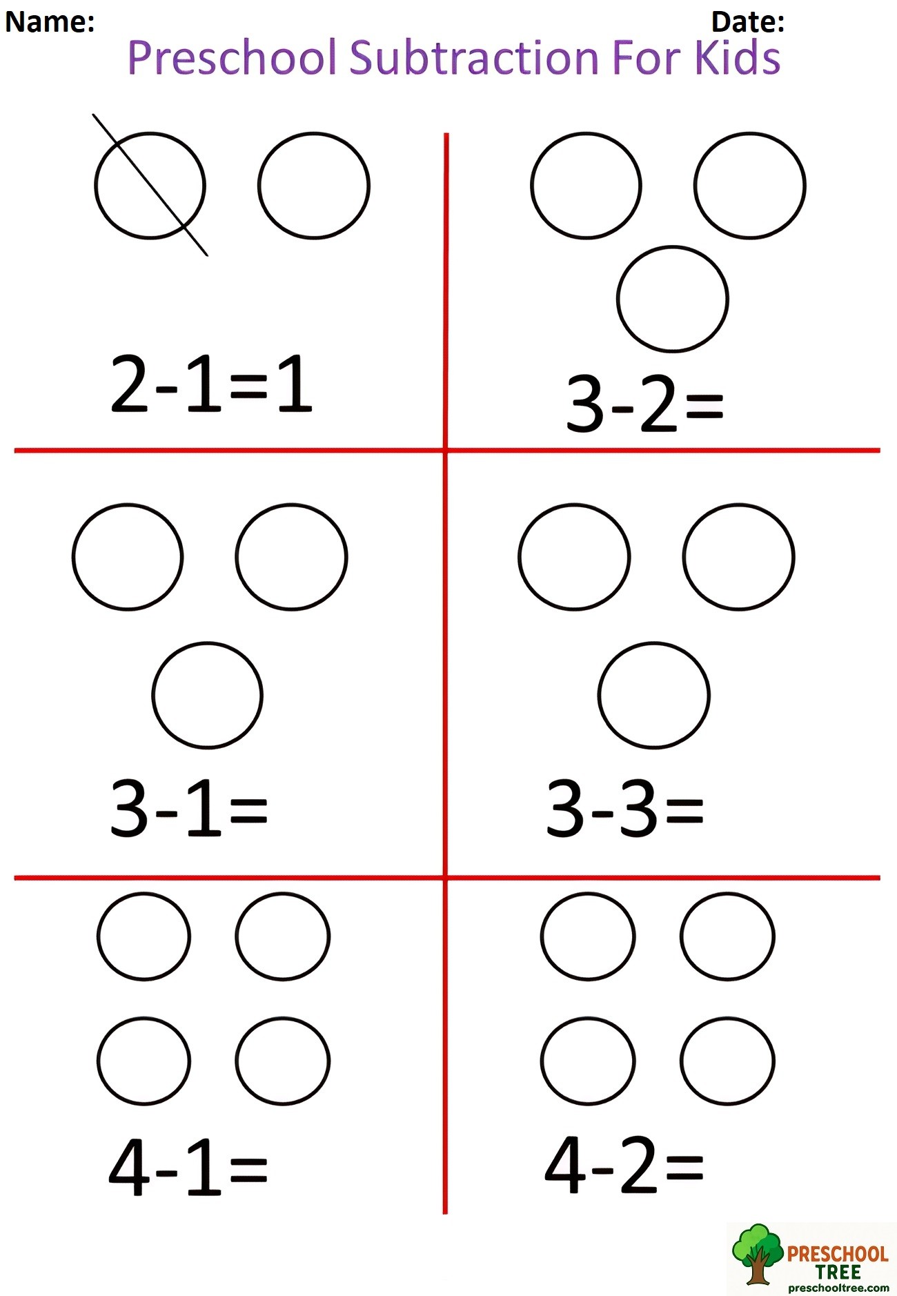 Free subraction worksheets for preschool 