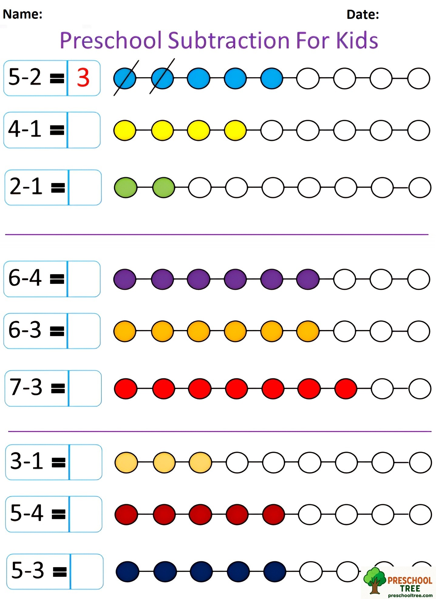 Free subraction worksheets for preschool 