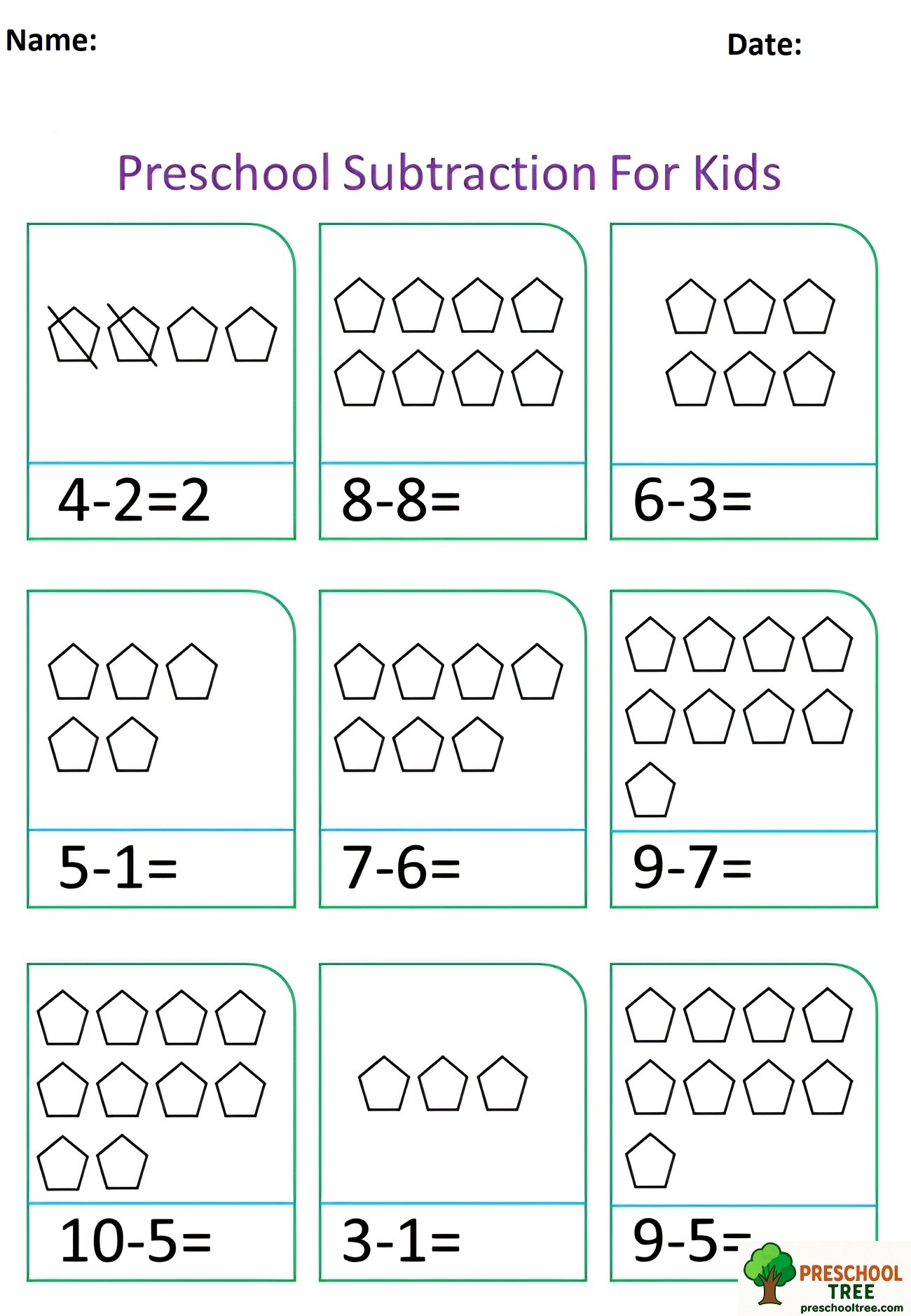 Free subraction worksheets for preschool 