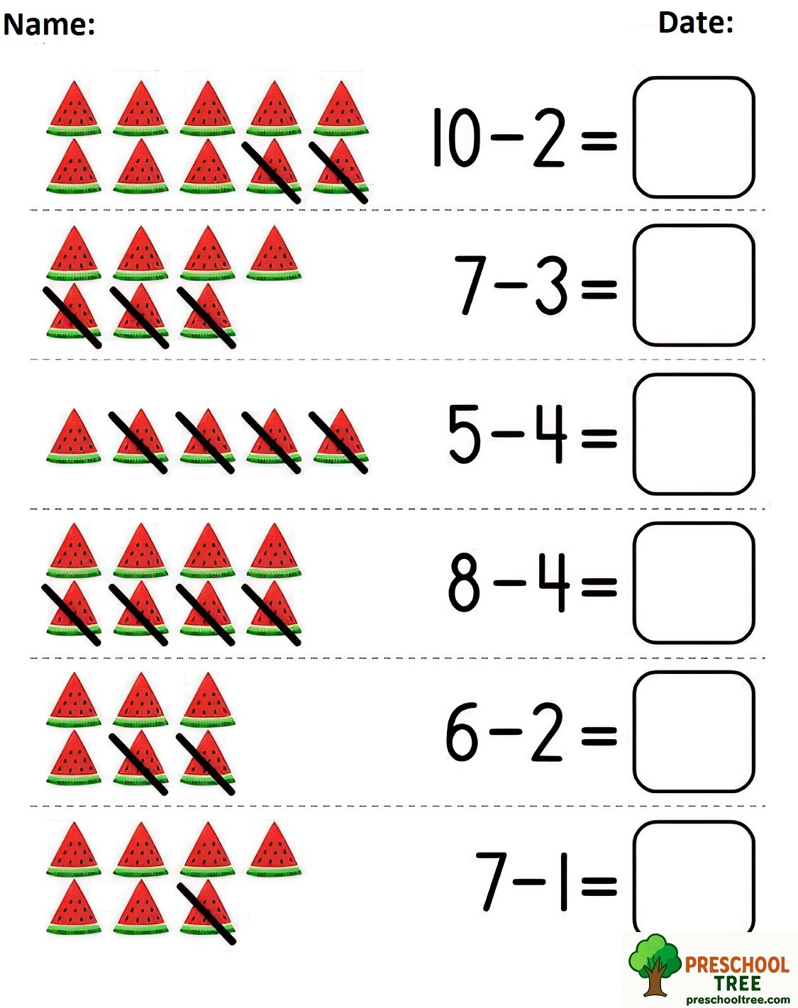 Free subraction worksheets for preschool 